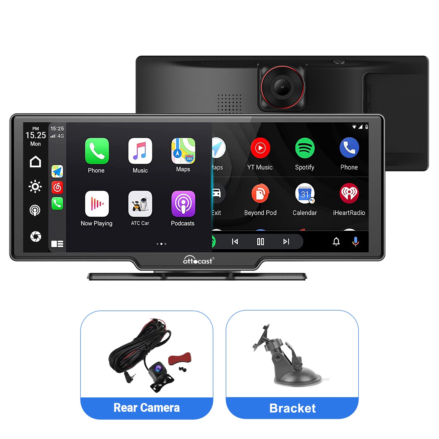 Ottoscreen Max Portable Apple Carplay & Android Auto Screen For Car with 2.5K Dash Cam - 10.26 inch