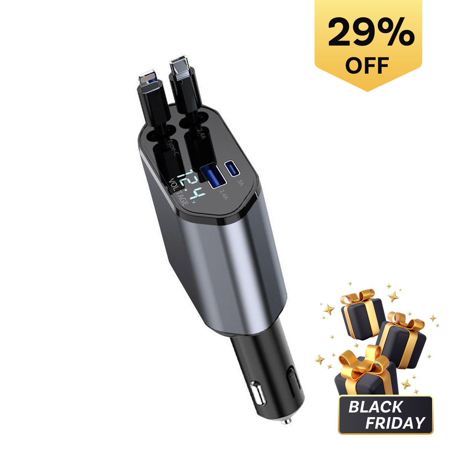 4 in 1 Retractable Car Charger with cable