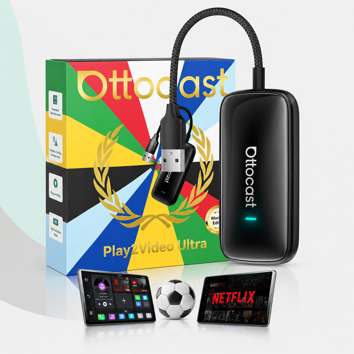 Ottocast® Play2Video Ultra- Netflix YouTube Prime video car box with w