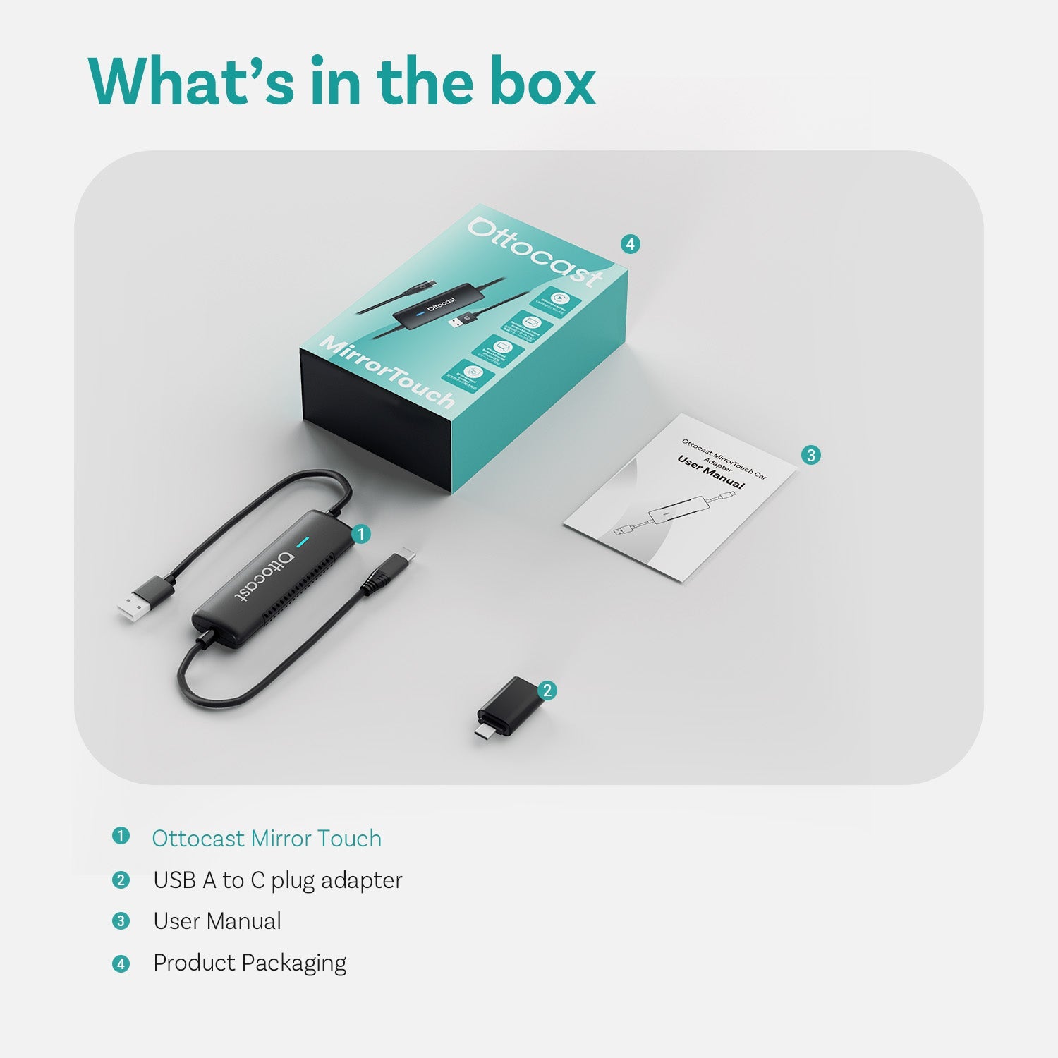 Ottocast Mirror Touch adapter with bidirectional control CarPlay iOS/ Android Mirror 3 in 1