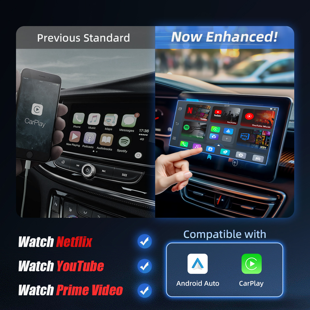 Box auto Play2Video Pro YouTube Netflix Prime video aggiornato 2025 wireless CarPlay/Android Auto