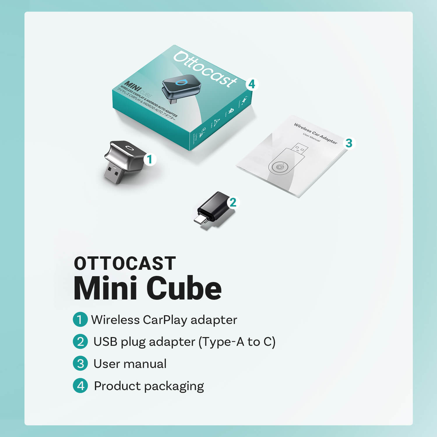 Adaptador inalámbrico Ottocast Mini Cube 3.0 para CarPlay/Android Auto