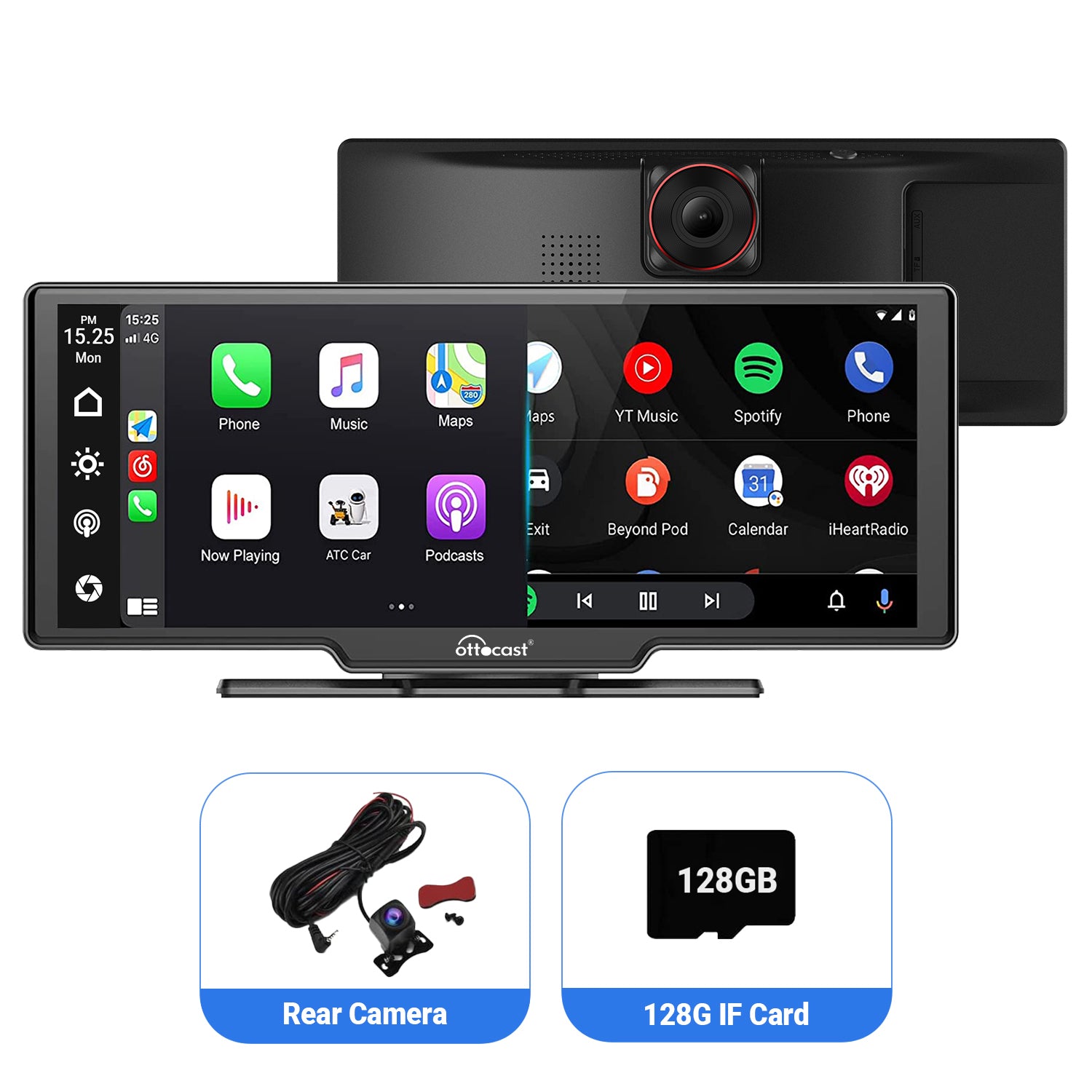 Écran portable Apple Carplay et Android Auto Ottoscreen Max pour voiture avec caméra de tableau de bord 2,5K - 10,26 pouces