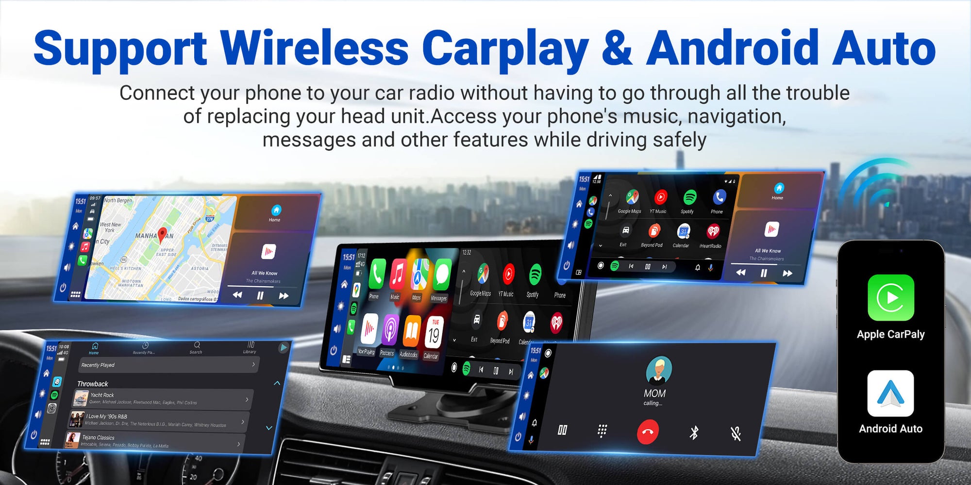 Portable Apple Carplay & Android Auto Screen For Car with 2.5K Dash Ca ...