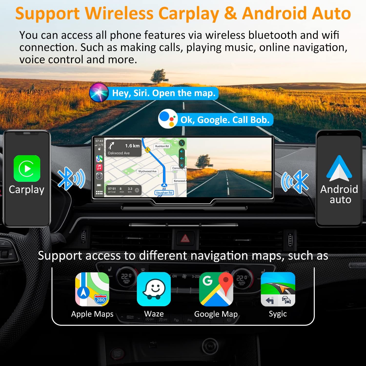 Schermo portatile Apple Carplay e Android Auto per auto - 10,26 pollici