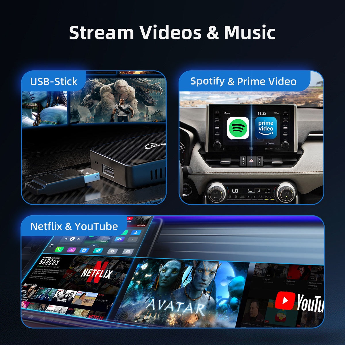2025 Upgraded Play2Video Pro YouTube Netflix Prime video wireless CarPlay/Android Auto car box