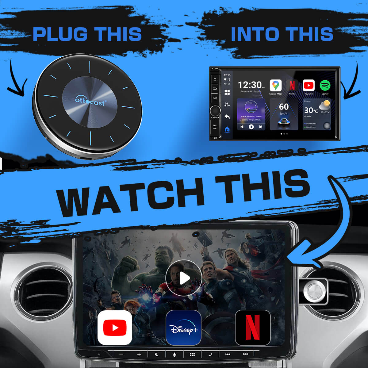 オットキャスト　OttoAibox P3 CarPlay AI Box Ottocast PICASOU 2 Pro AI Box With HDMI Input and Output