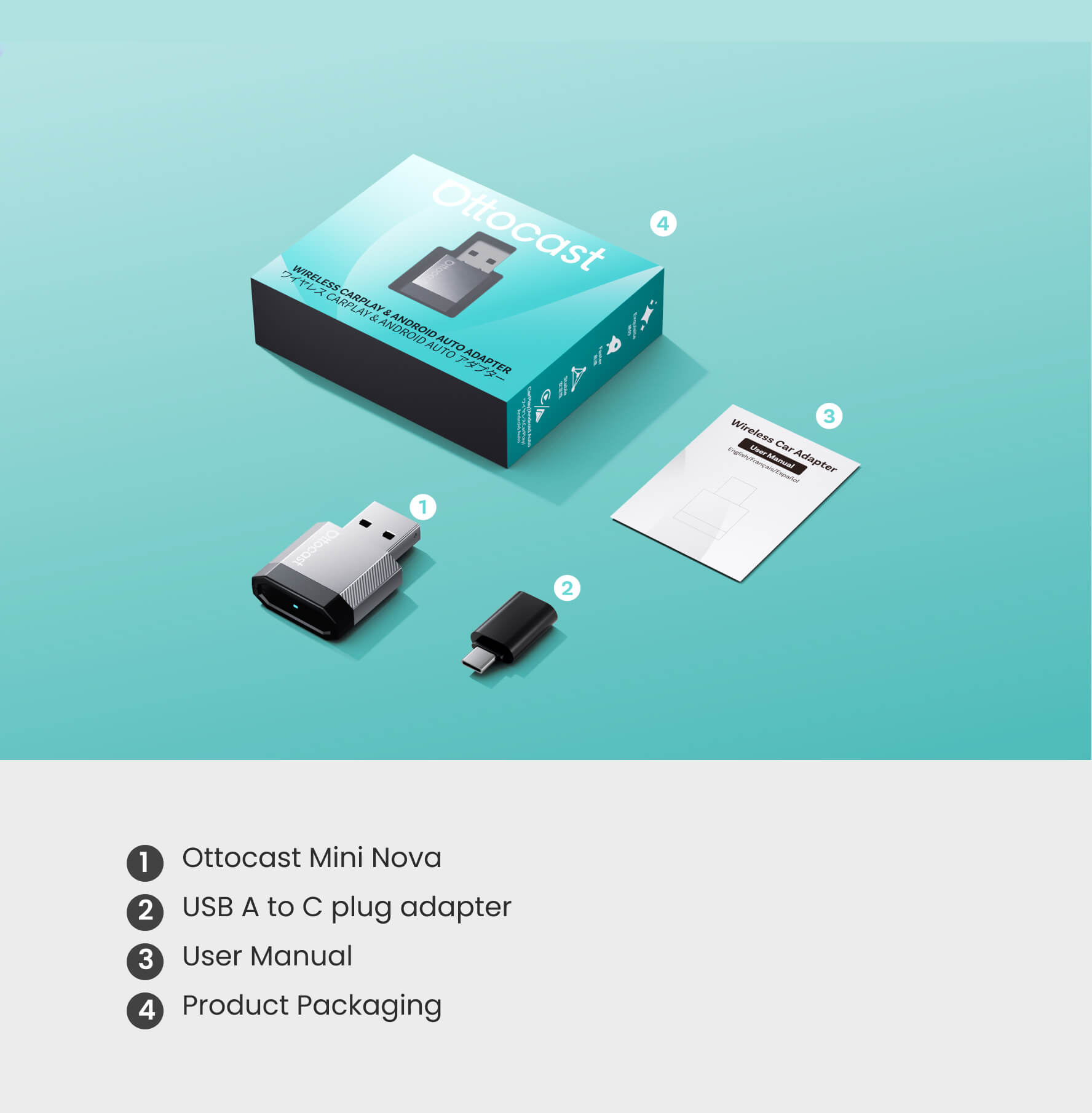 Ottocast Mini NOVA Wireless CarPlay/Android Auto Adapter