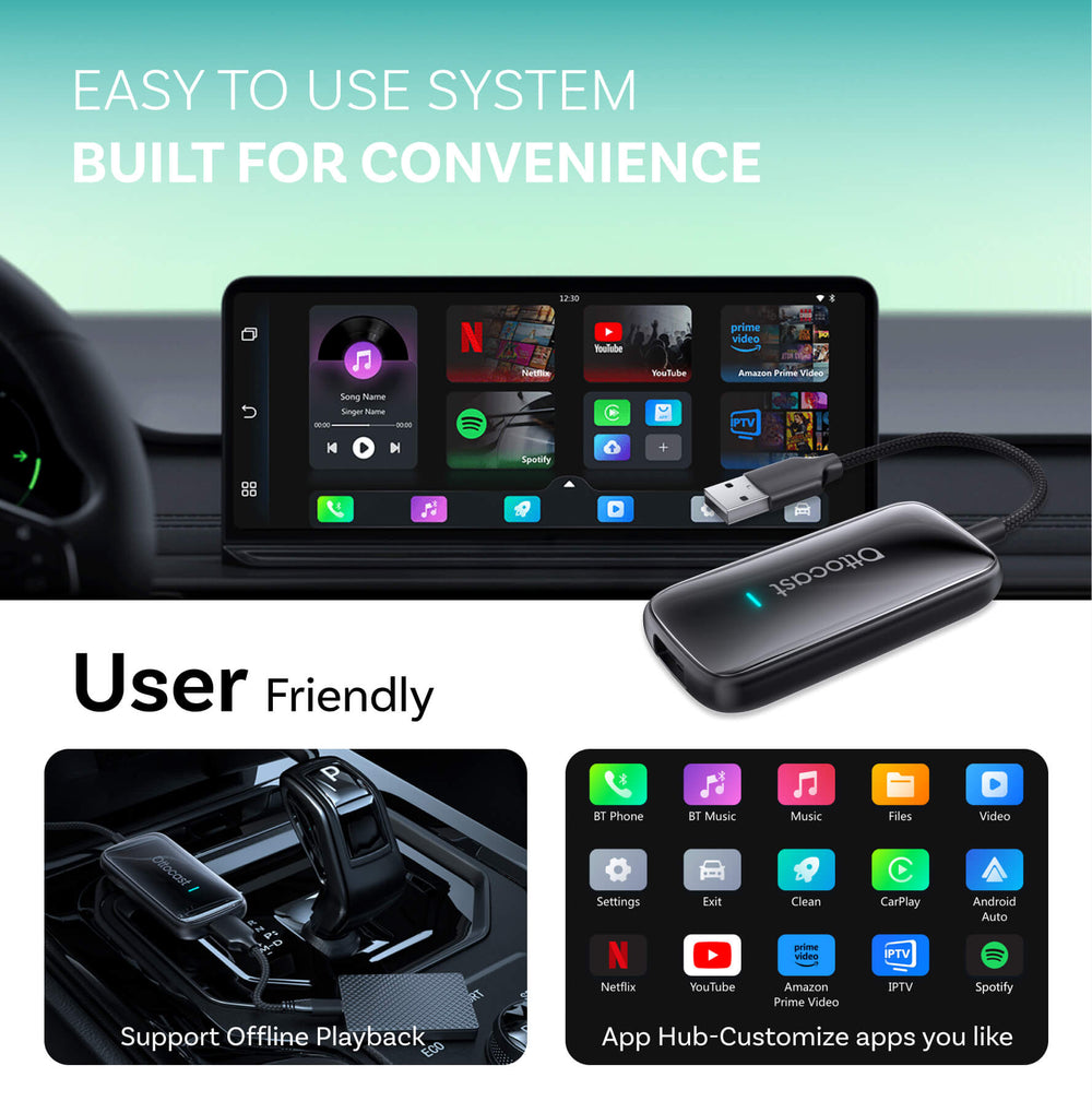 OTTOCAST 2026 Nieuwe Draadloze CarPlay & Android Auto Adapter, Play2video Ultra Plug & Play 5G Chip, WiFi6 met YouTube/Netflix/Prime Video Car play AI Box voor auto's met bekabelde CP na 2016